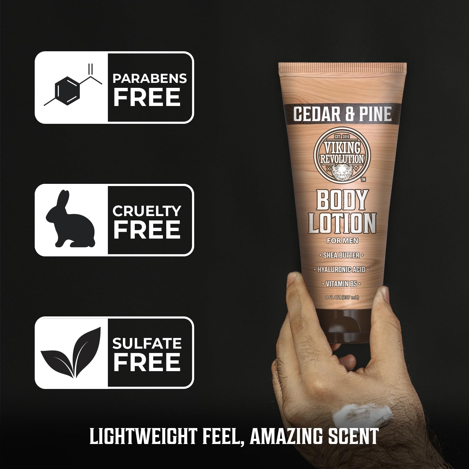 Viking Revolution applying lotion on forearm for instant hydration and smoothness