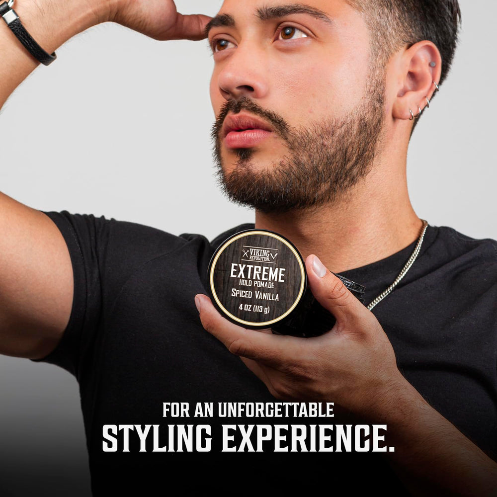 Viking Revolution open jar close-up showing creamy pomade texture and easy application