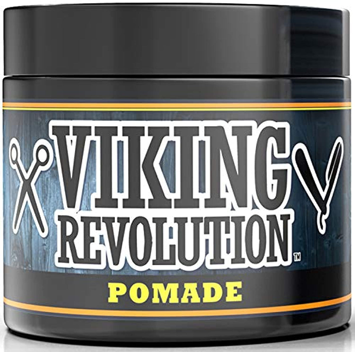 Viking Revolution pomade front tub showing size and premium branding benefit of clear choice