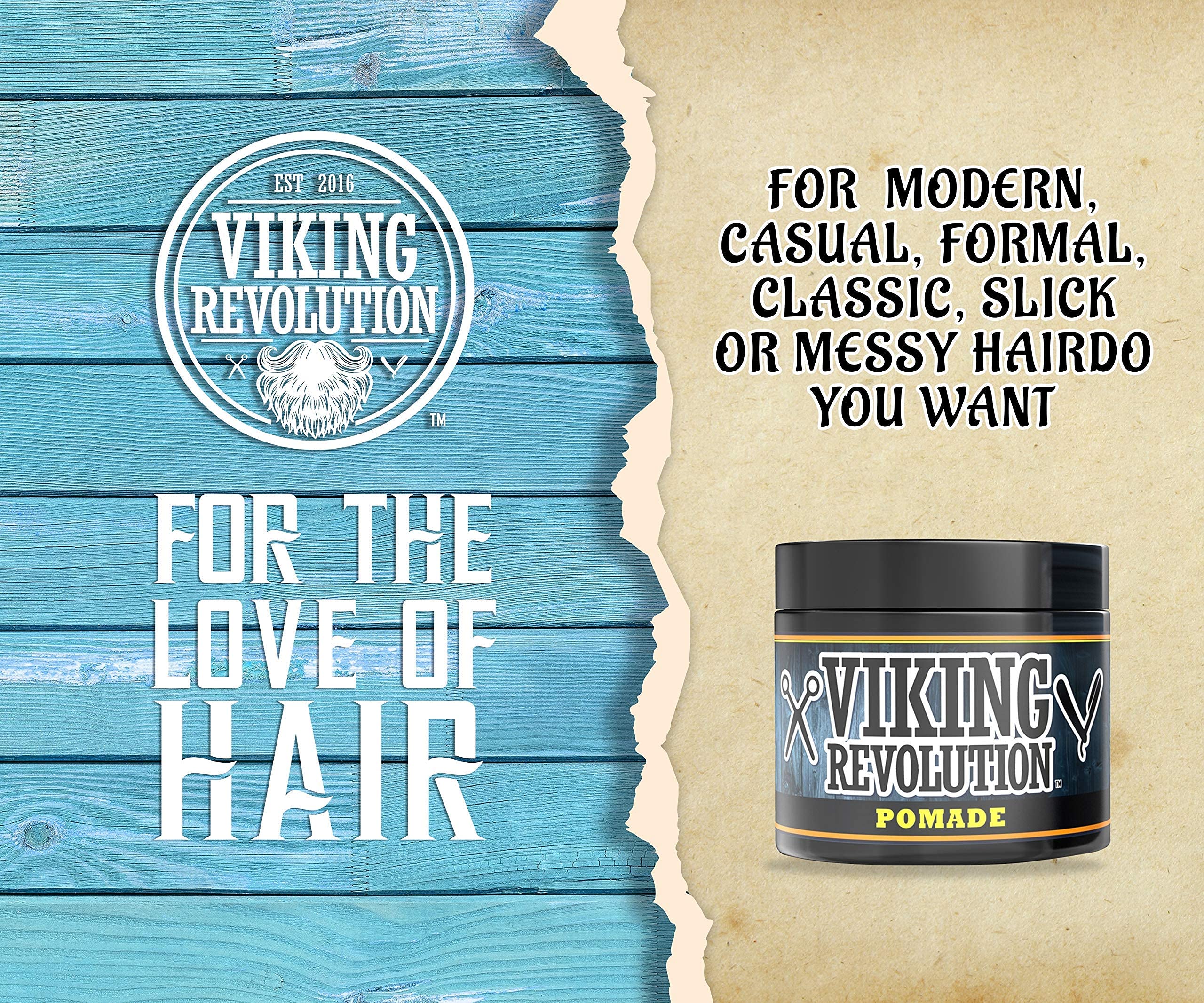 Viking Revolution pomade label closeup showing ingredients and firm-hold claim for informed purchase