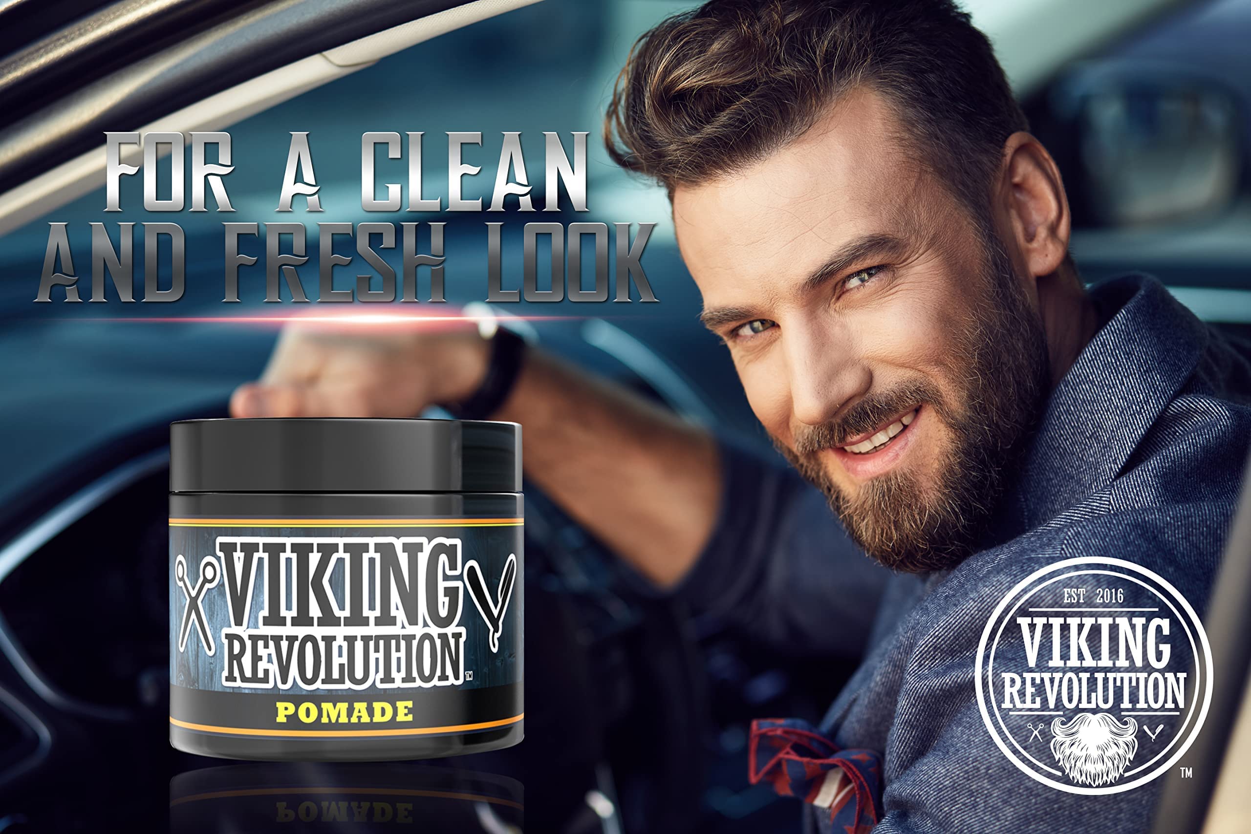 Viking Revolution pomade with natural ingredient visual emphasizing castor oil conditioning benefit