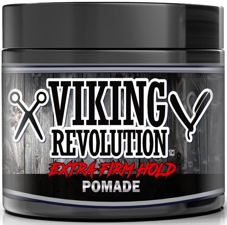Viking Revolution pomade open texture showing glossy consistency benefit: controlled application