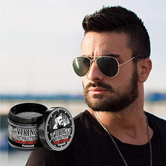 Viking Revolution pomade next to a 4oz scale comparison benefit: accurate size reference