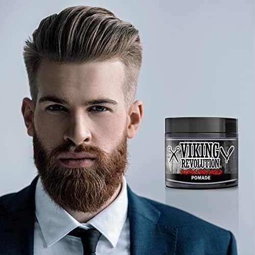 Viking Revolution pomade used for a slick-back hairstyle benefit: high-shine finished look