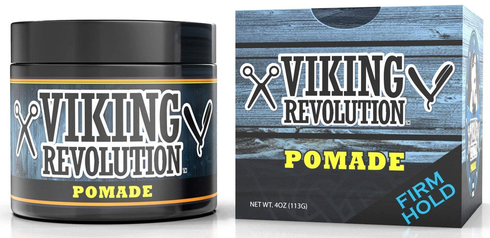 Viking Revolution pomade tub next to a ruler showing 4oz scale for travel-friendly convenience