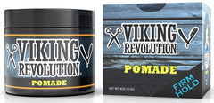 Viking Revolution pomade tub next to a ruler showing 4oz scale for travel-friendly convenience