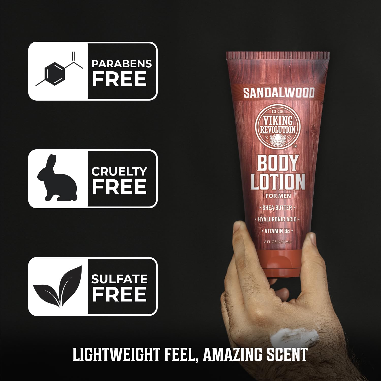 Applying Viking Revolution lotion on forearm to hydrate dry skin and smooth texture