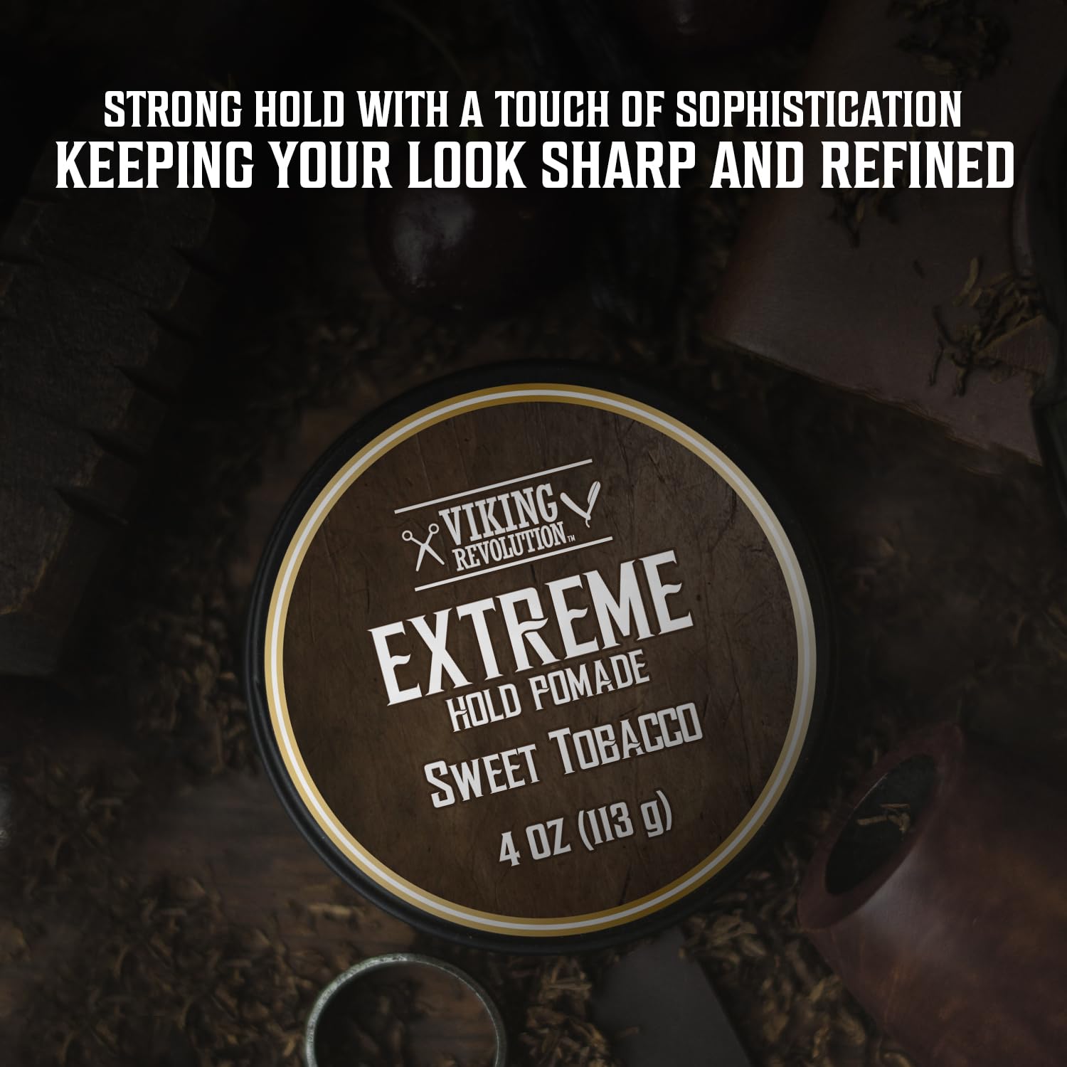 Viking Revolution styling slick back demonstrating high shine and firm hold