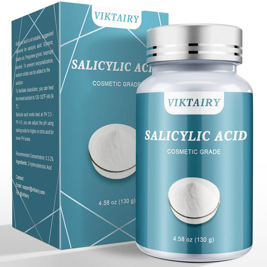 Viktairy front packaging showing 130g salicylic acid powder with clear labeling and purity benefit