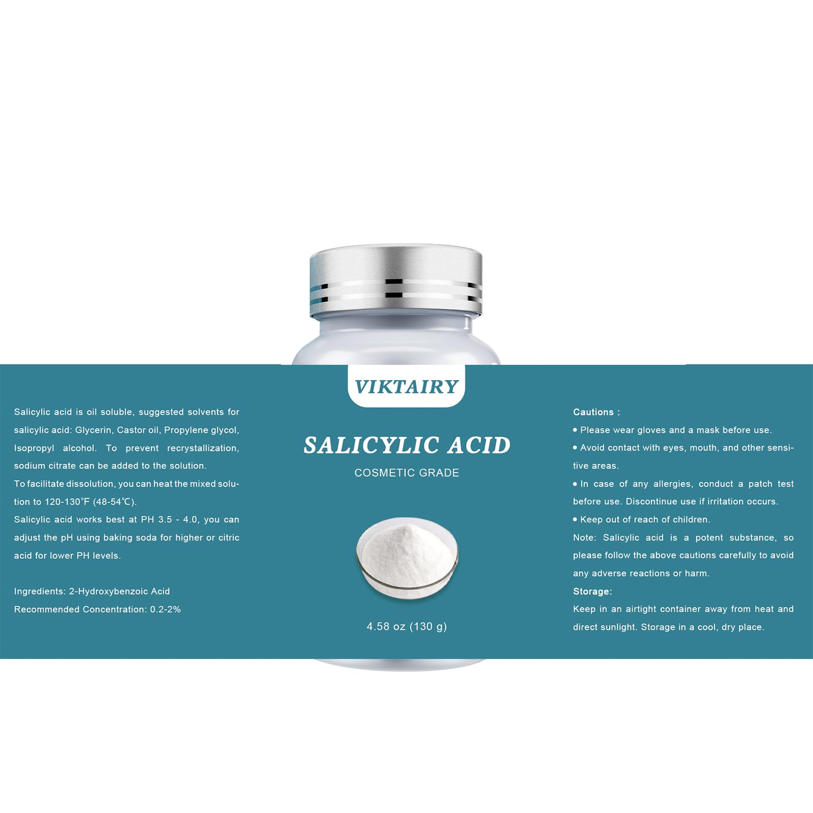 DIY cleanser bottle labeled with Viktairy salicylic acid indicating finished product application