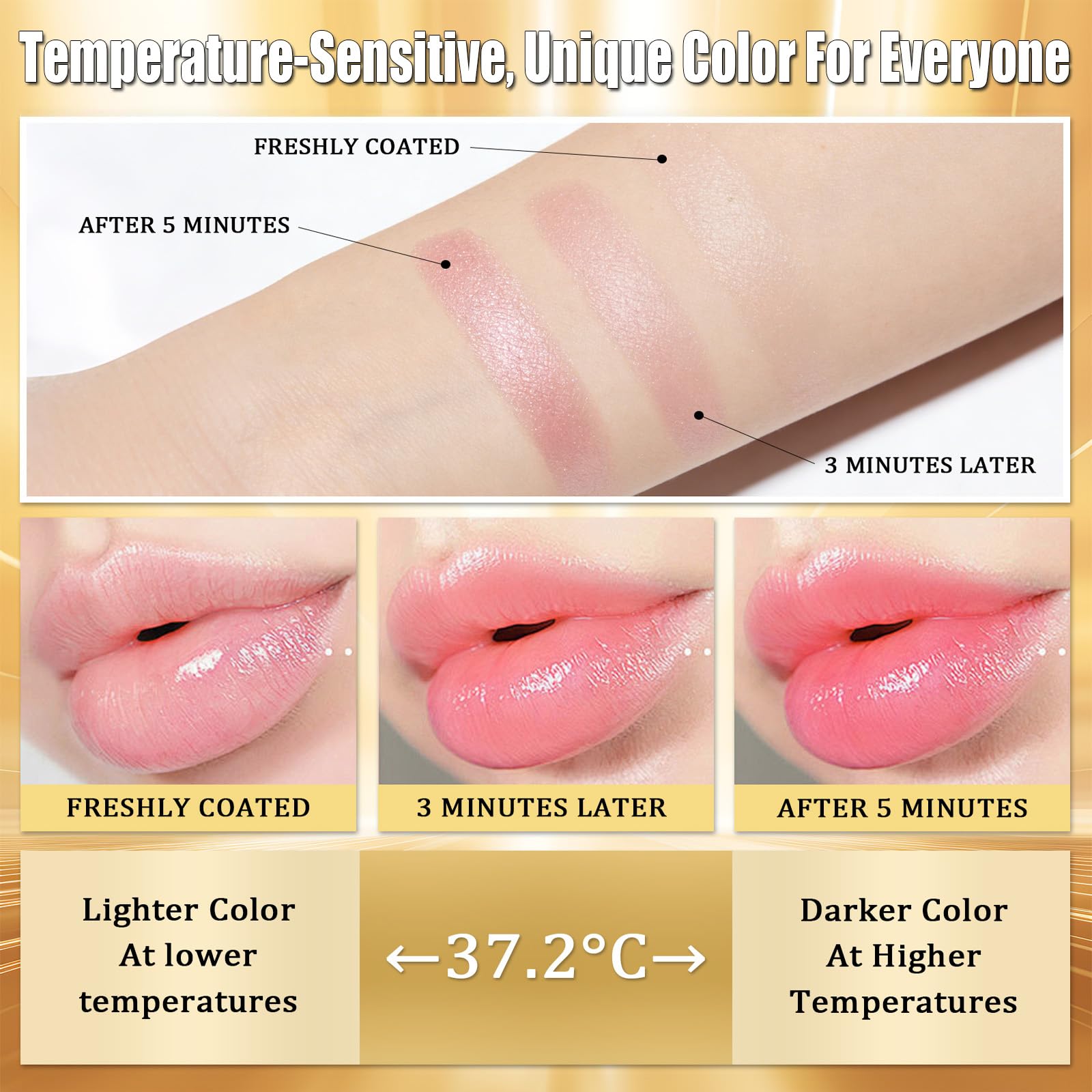 Vingtank swatch on mature lips demonstrating personalized pink and natural look
