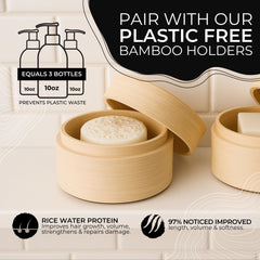Viori solid shampoo bar held in hand to show compact travel size