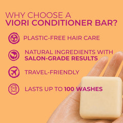 Viori bar creating lather on wet hair demonstrating detangling benefit