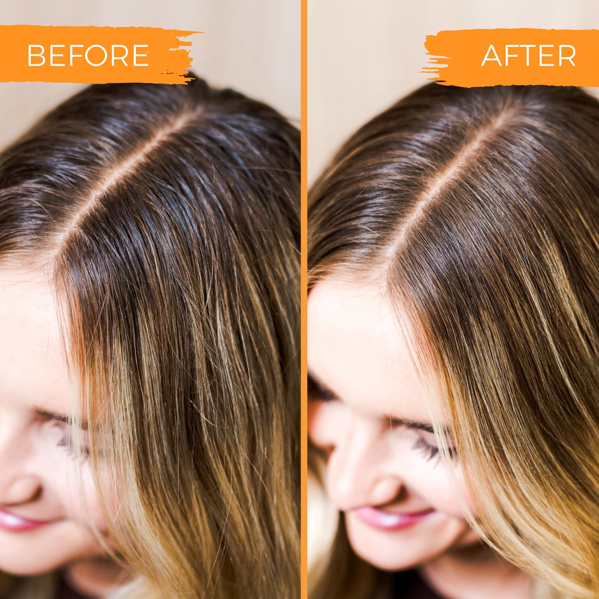 Viori citrus zest before and after hair photo showing improved manageability