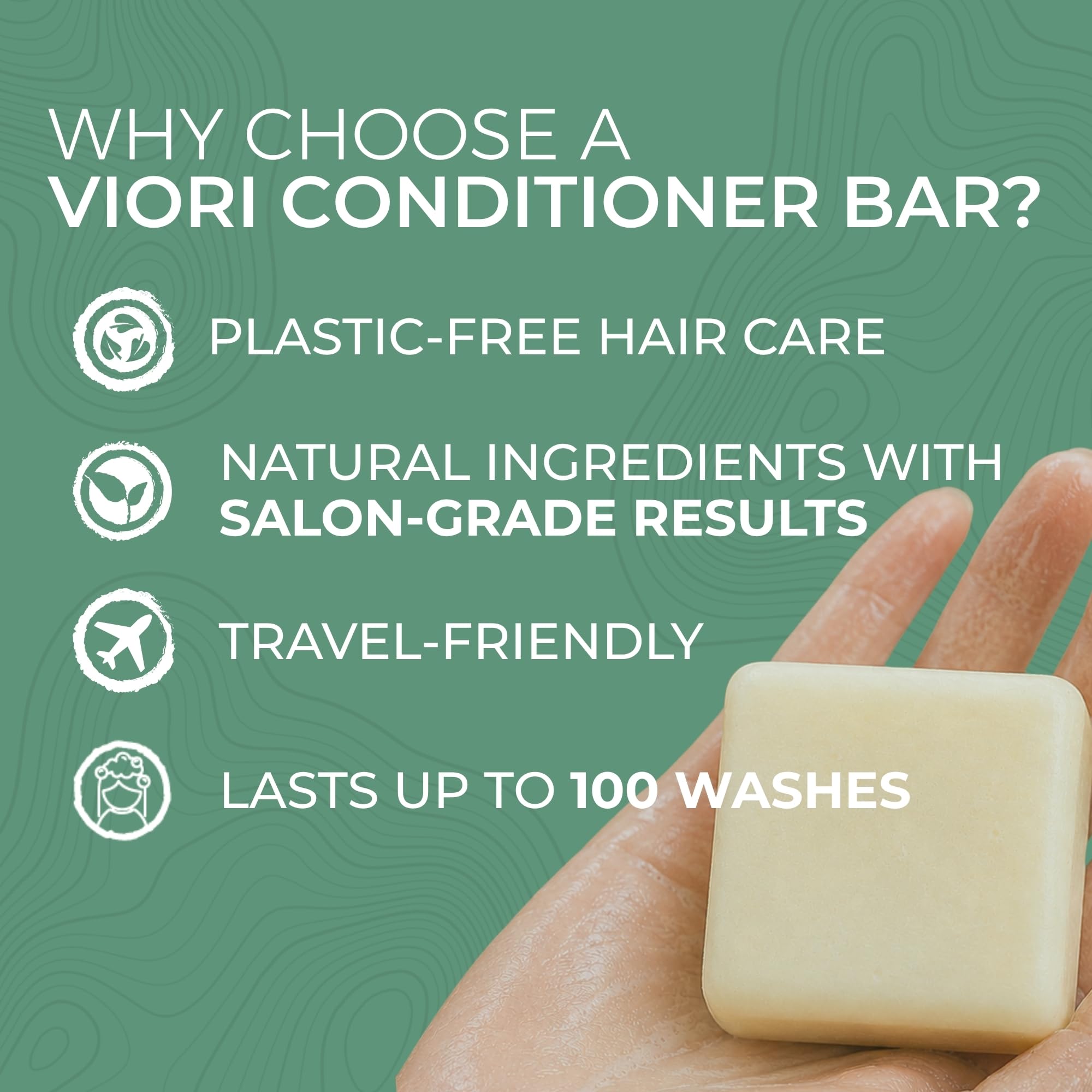 Viori conditioner bar producing light lather to show detangling and smoothing benefits