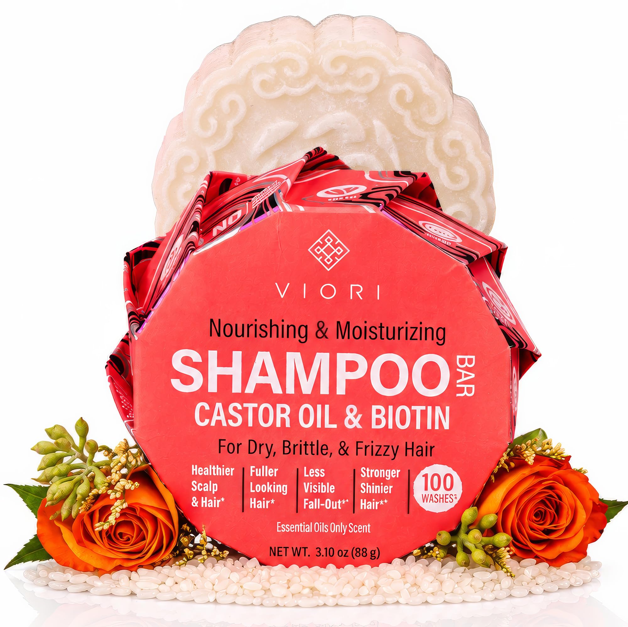 Viori front packaging showing chamomile rose label and plastic-free benefit