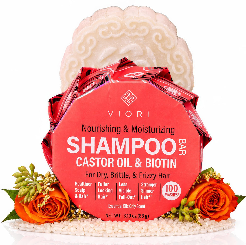 Viori front packaging showing chamomile rose label and plastic-free benefit
