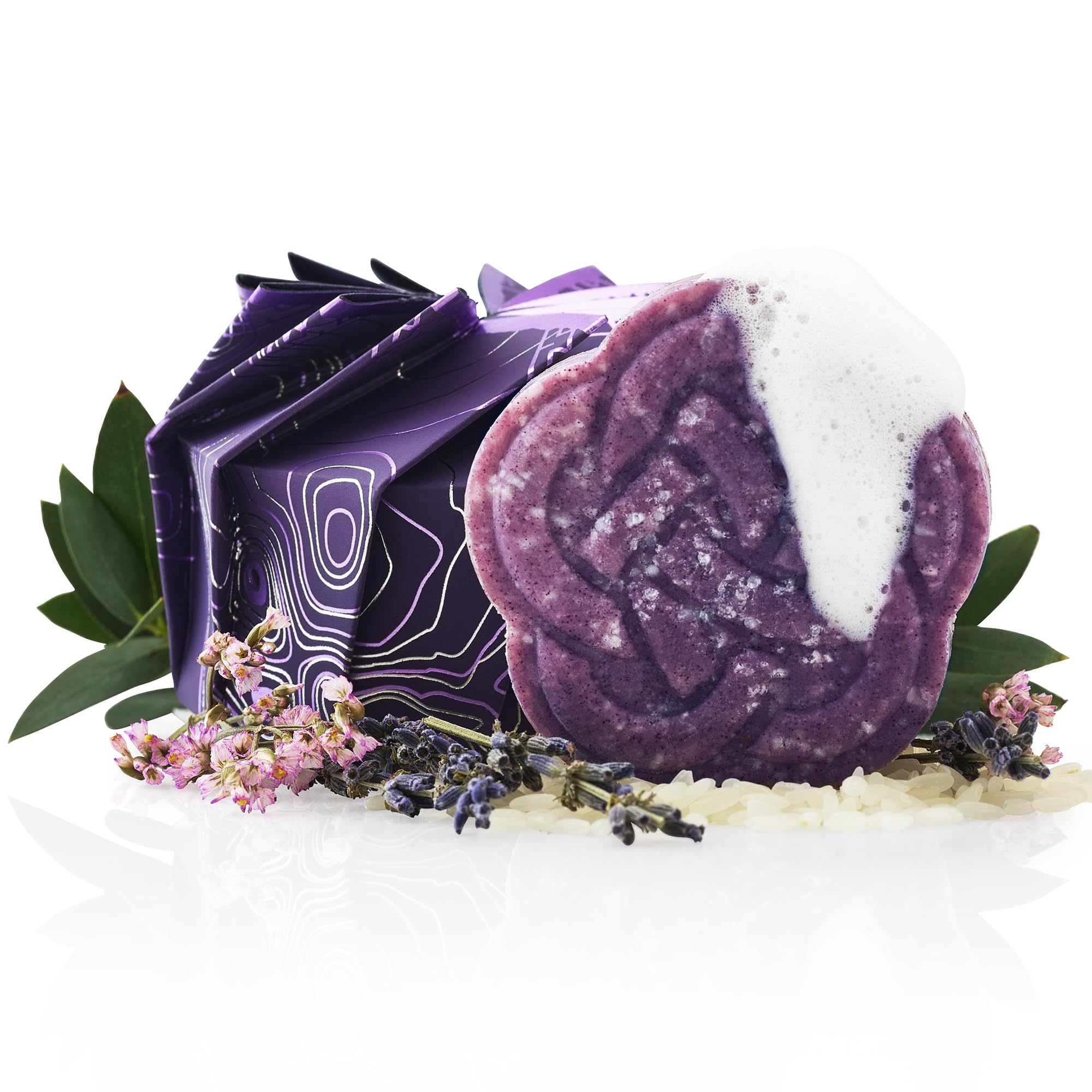 Viori front packaging showing purple shampoo bar and eco benefits