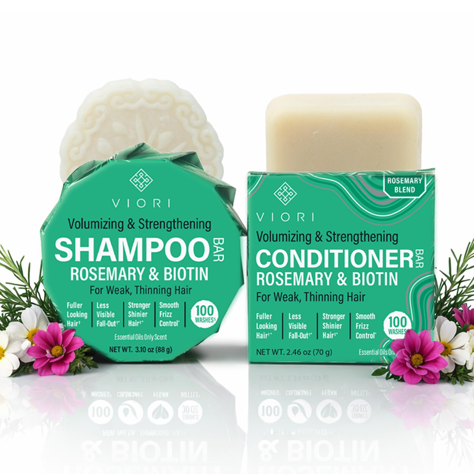 Viori front packaging of rosemary biotin bars showing product benefit