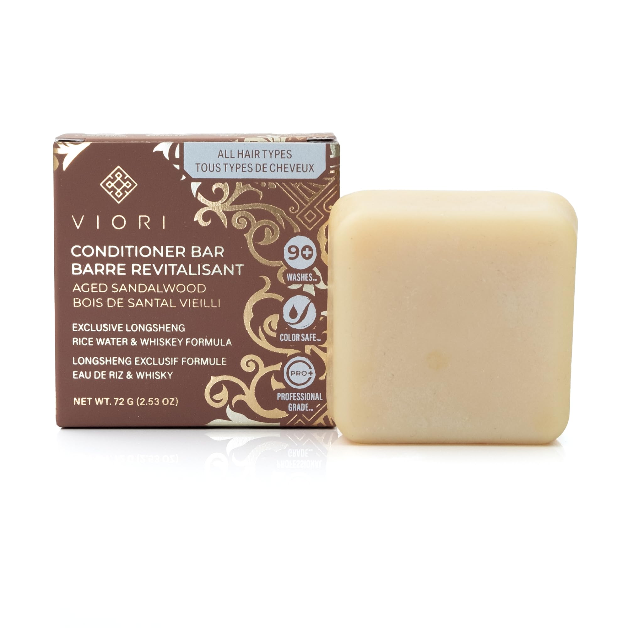 Viori Hamish front packaging showing aged sandalwood bar and eco benefit