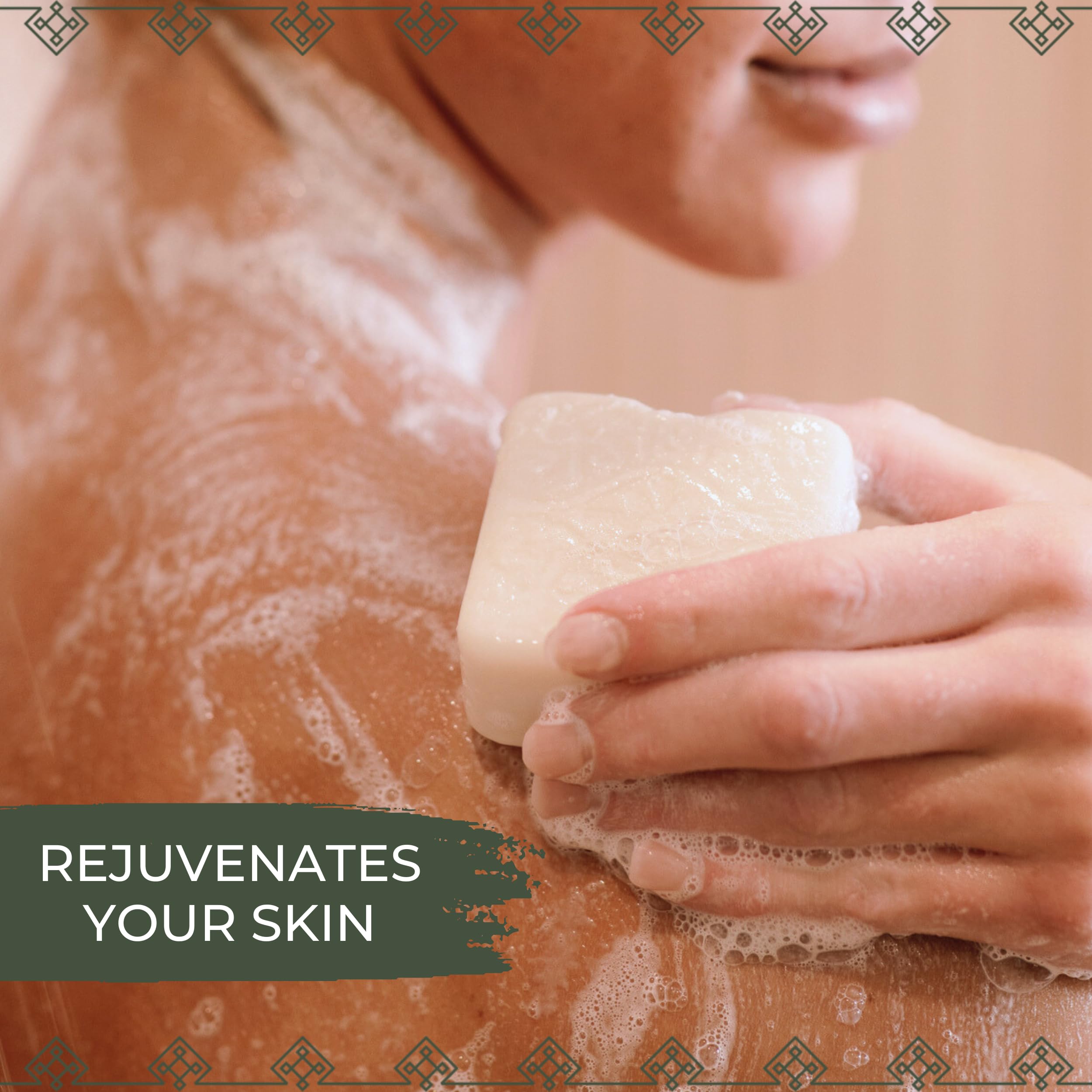 Viori bar in use in shower demonstrating rich lather and effective cleansing benefit
