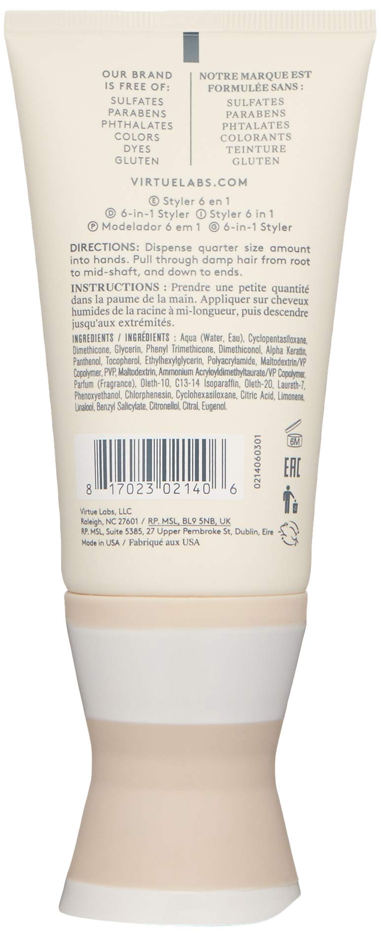 VIRTUE close-up of crème texture on hand, shows lightweight non-greasy absorbency benefit