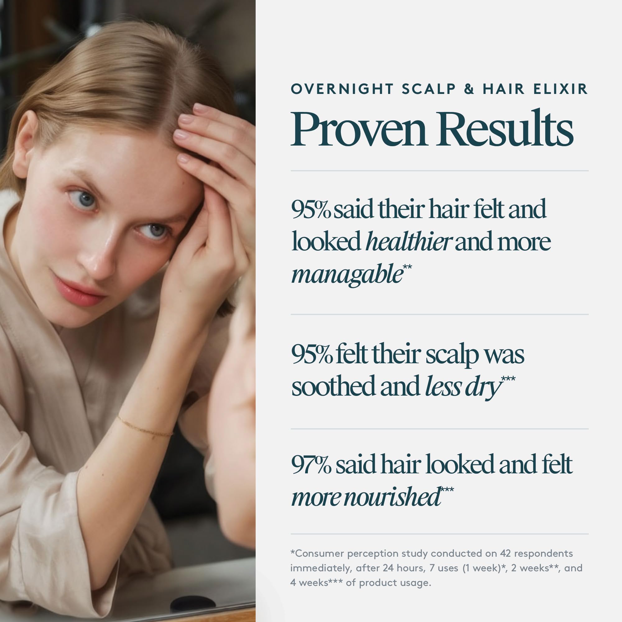 VIRTUE application on scalp model showing targeted nighttime massage benefit