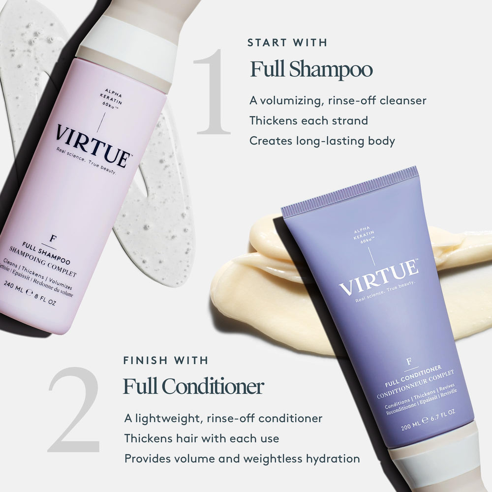 VIRTUE conditioner in hand showing easy dispense and smooth application