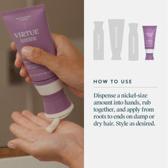 VIRTUE Flourish held in hand showing 4 fl oz scale and travel-friendly size