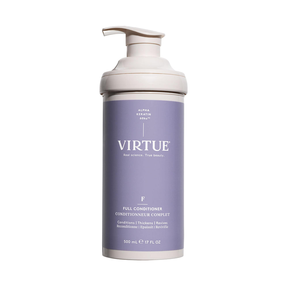 VIRTUE front bottle showing full volumizing conditioner benefits