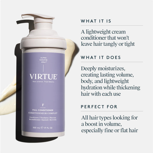 VIRTUE pump and label highlighting product name and color-safe promise