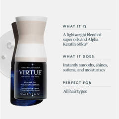 VIRTUE healing oil being dispensed from pipette for precise, mess-free application