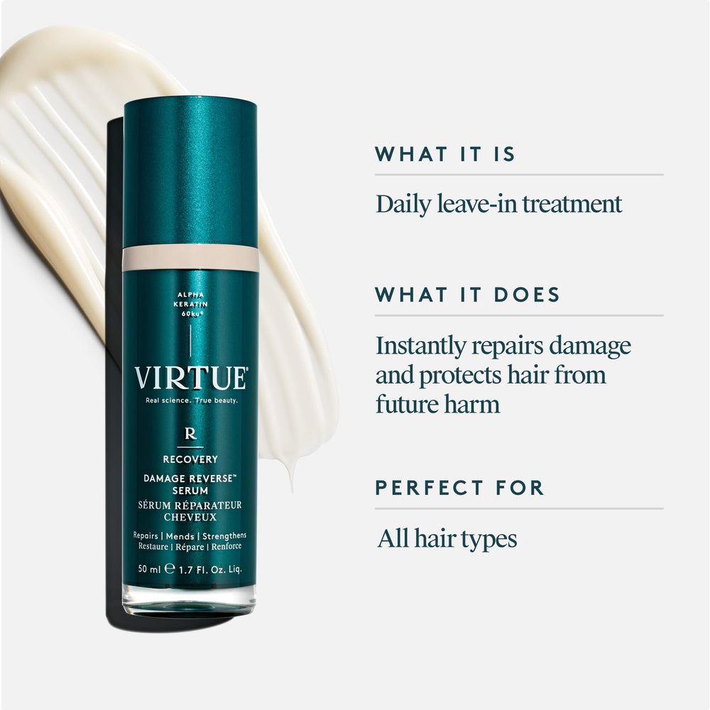 VIRTUE pump close-up dispensing silky serum texture for smooth application