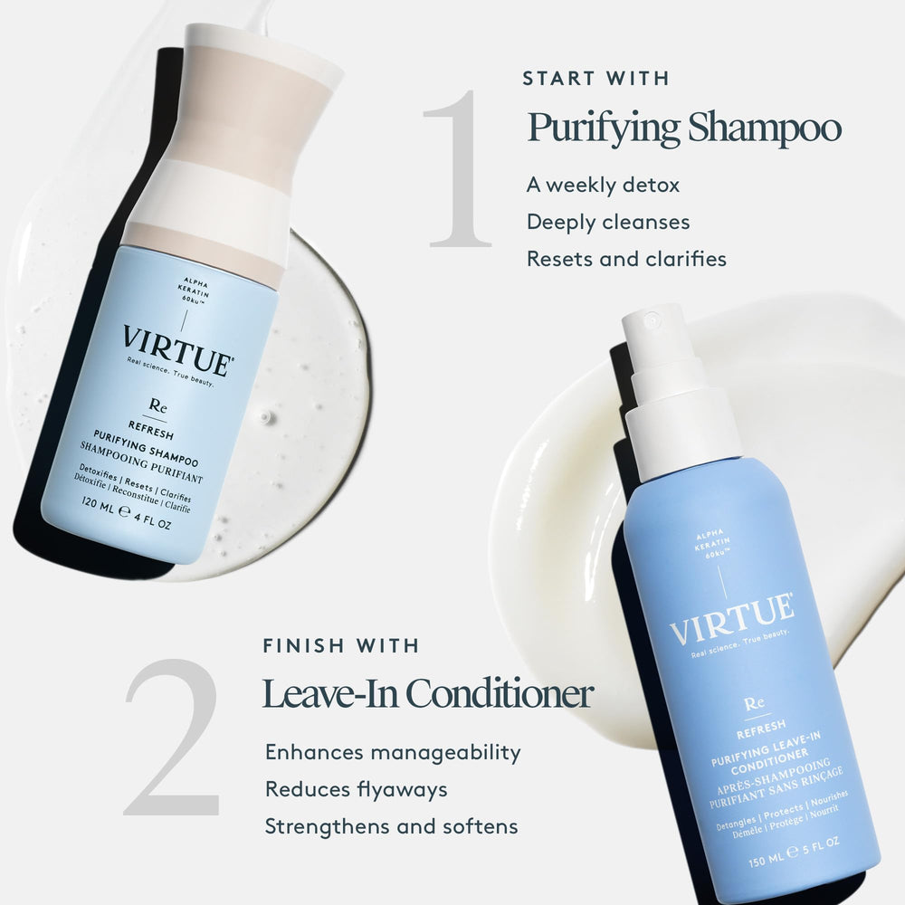 VIRTUE texture on a hair strand demonstrating smooth, frizz-reduced finish