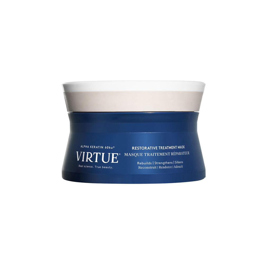 VIRTUE restorative mask jar front view showing packaging and salon-grade care