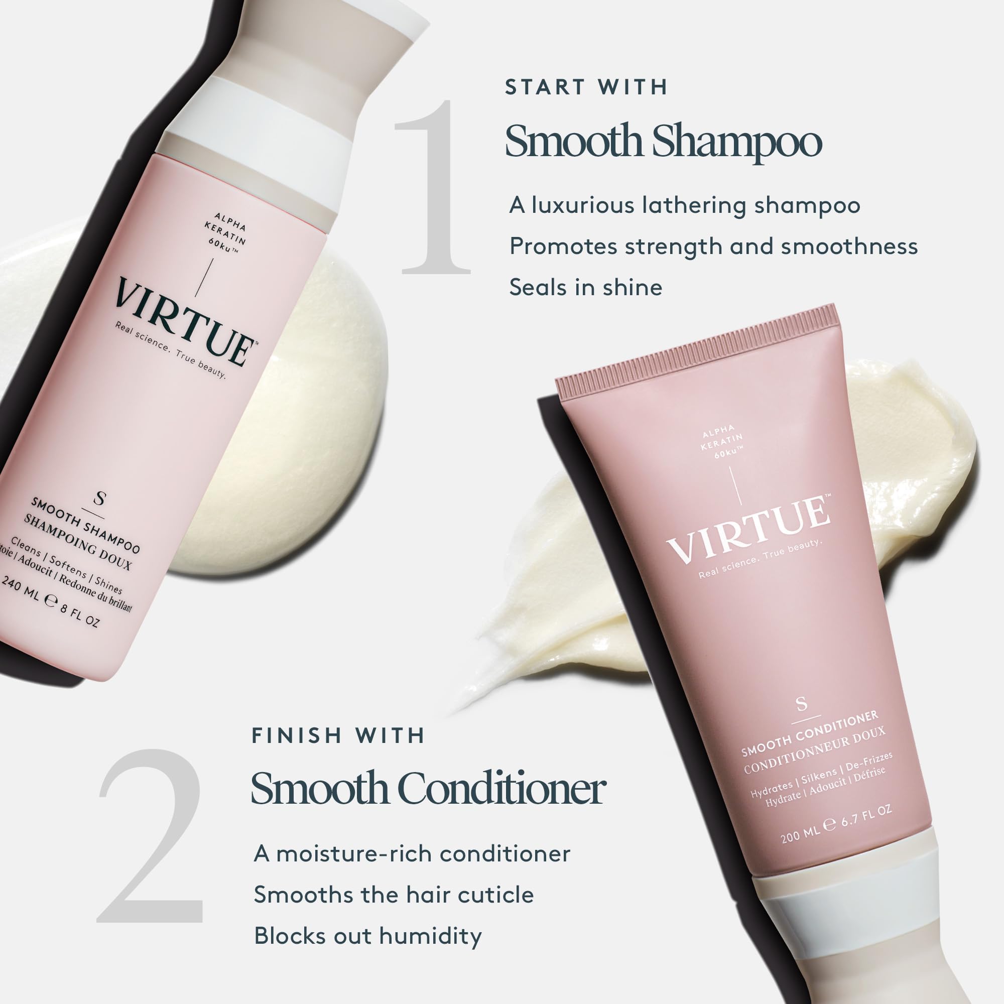 VIRTUE Alpha Keratin 60ku ingredient visual emphasizing rebuilding benefit