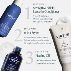 VIRTUE application on hair illustrating smoother detangling benefit