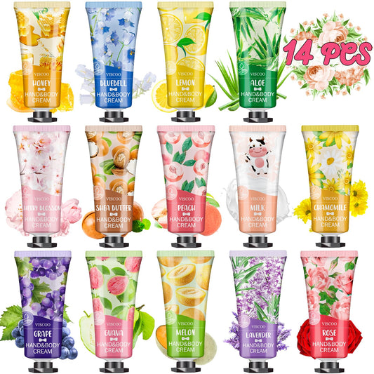 VISCOO front packaging of 14-pack hand creams showing full set and labels for easy gifting