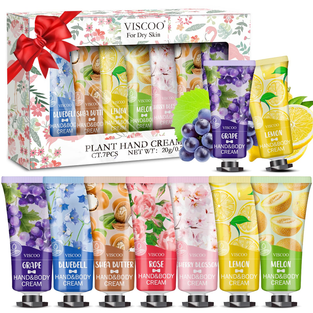 VISCOO front packaging showing seven mini hand cream tubes, convenient gift