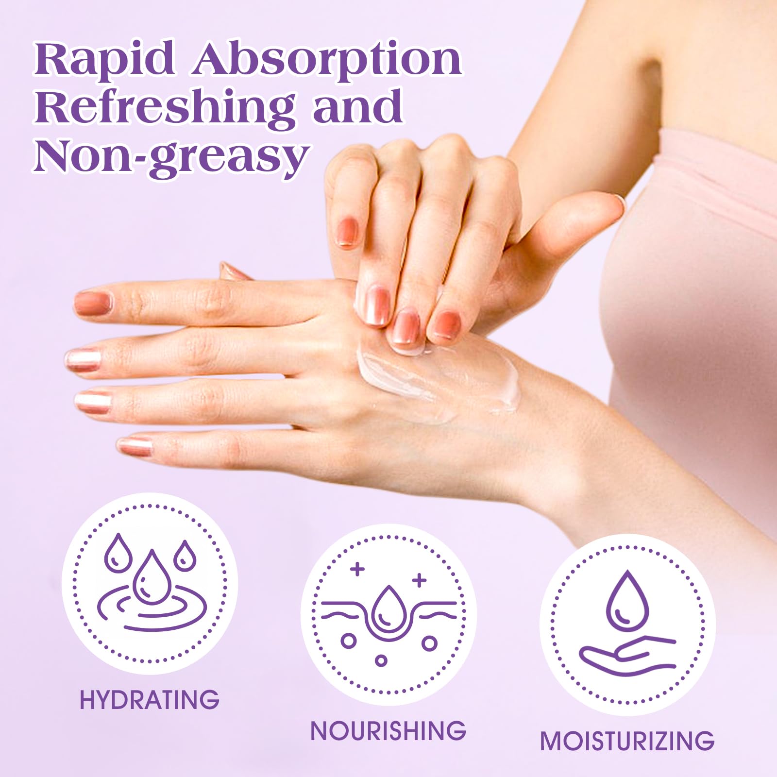 VISCOO hand applying lotion demonstrating quick absorption and moisturized skin benefit