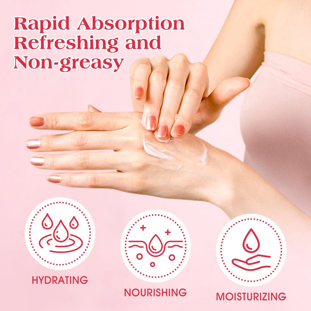 VISCOO hand applying lotion, visible hydration and non-greasy finish