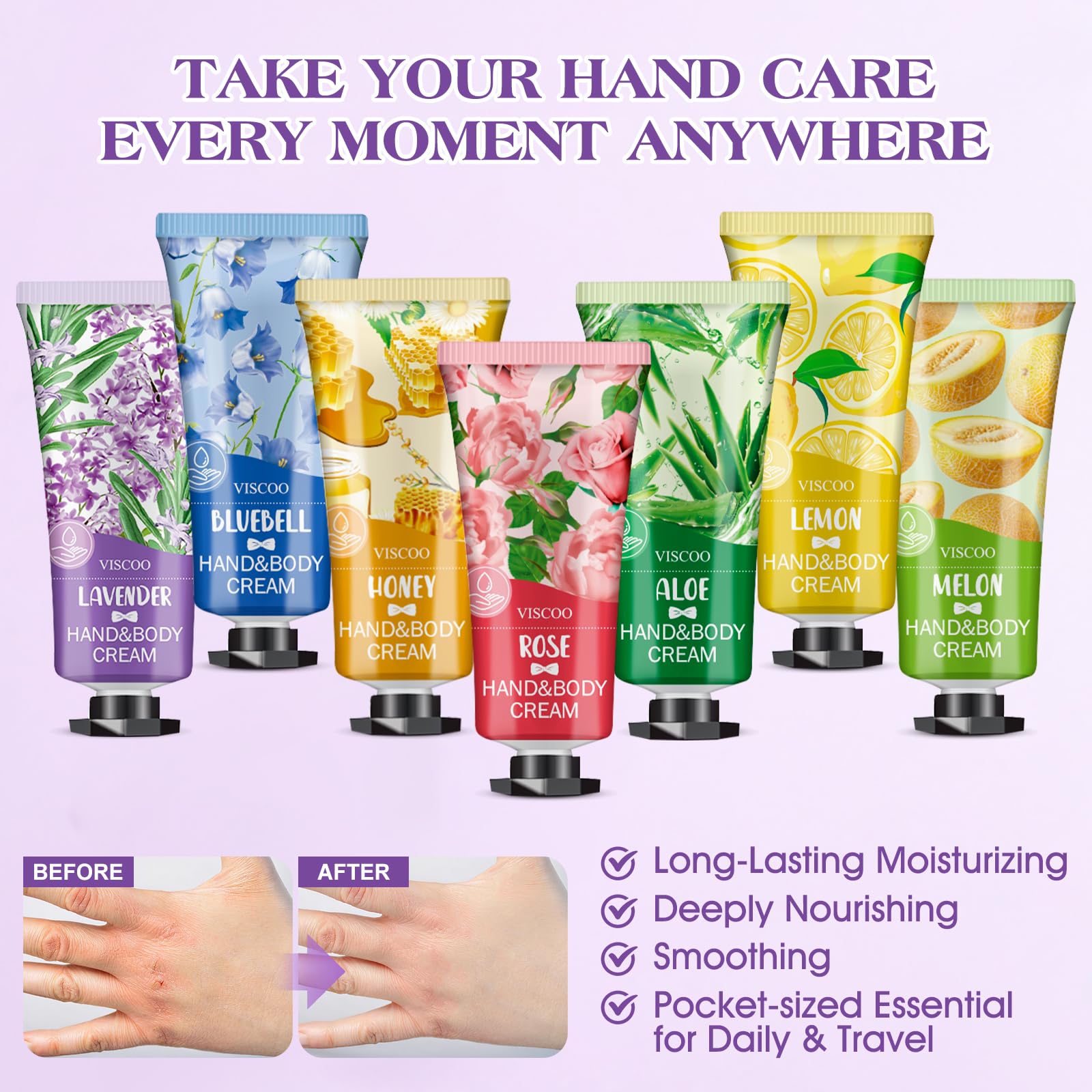 VISCOO assortment laid flat displaying fourteen distinct scented tubes for daily variety