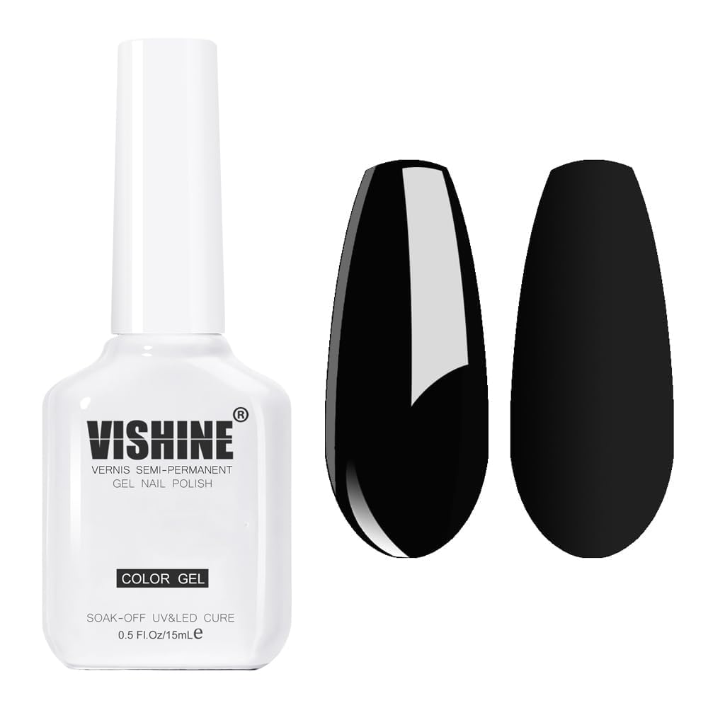 Vishine bottle front view showing sleek black polish and brand clarity