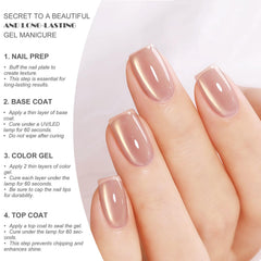 Vishine applied on nails displaying sheer nude beige gloss and elegant look benefit