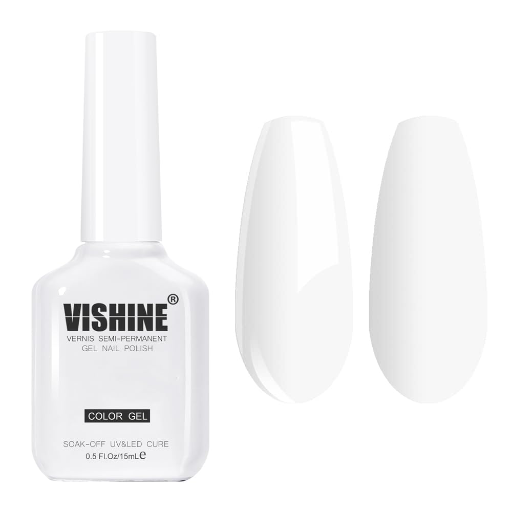 Vishine bottle front view showing pure white gel polish for crisp tips