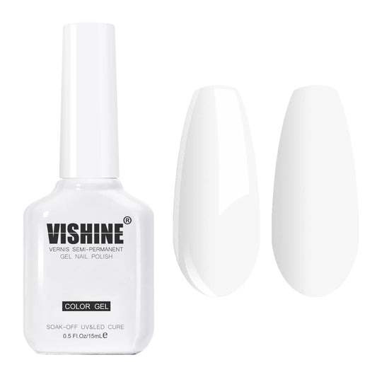 Vishine bottle front view showing pure white gel polish for crisp tips