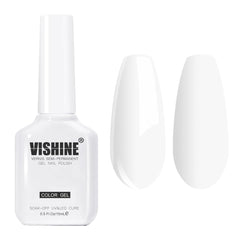 Vishine bottle front view showing pure white gel polish for crisp tips