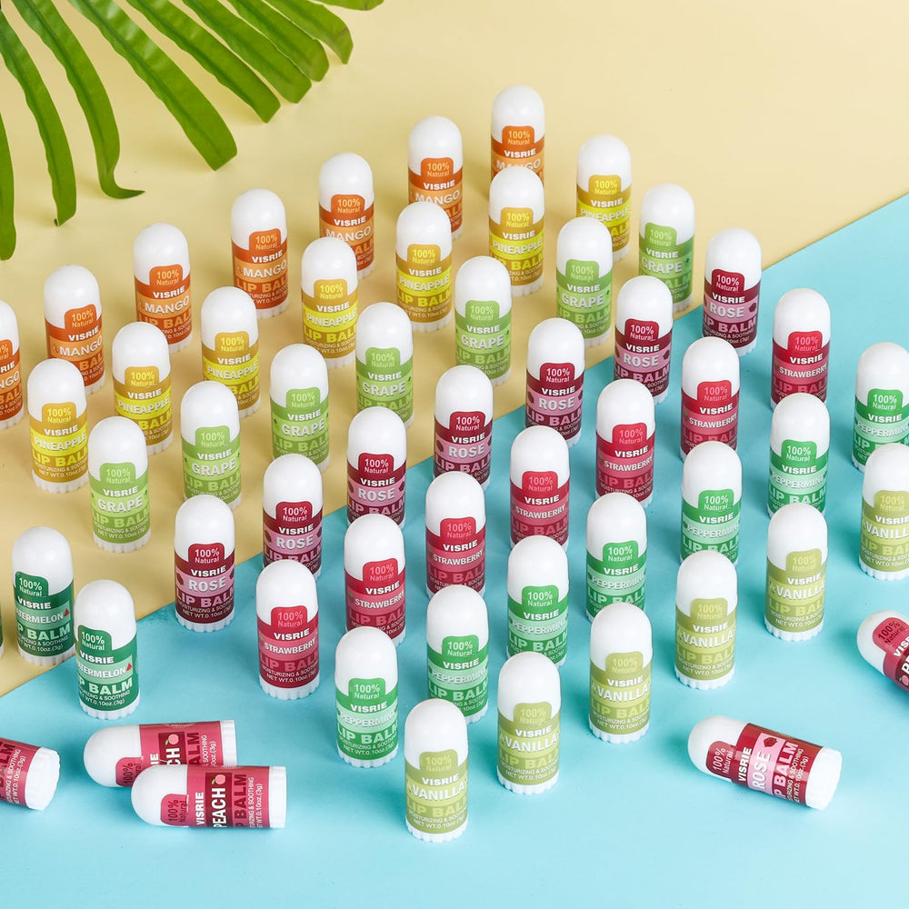 VISRIE lip balms in clinic giveaway bowl, professional reception amenity