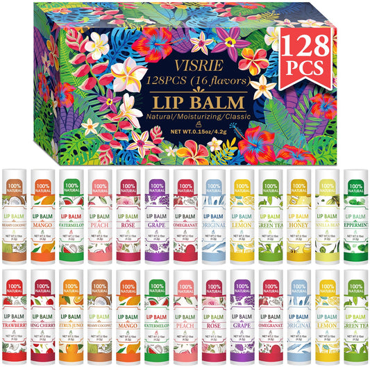 VISRIE front packaging showing 128-count value pack and flavor list for easy selection