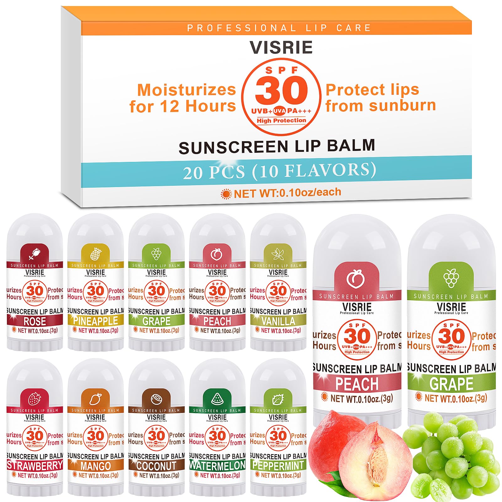 VISRIE 20-count front packaging showing compact tubes and flavors, portable protection